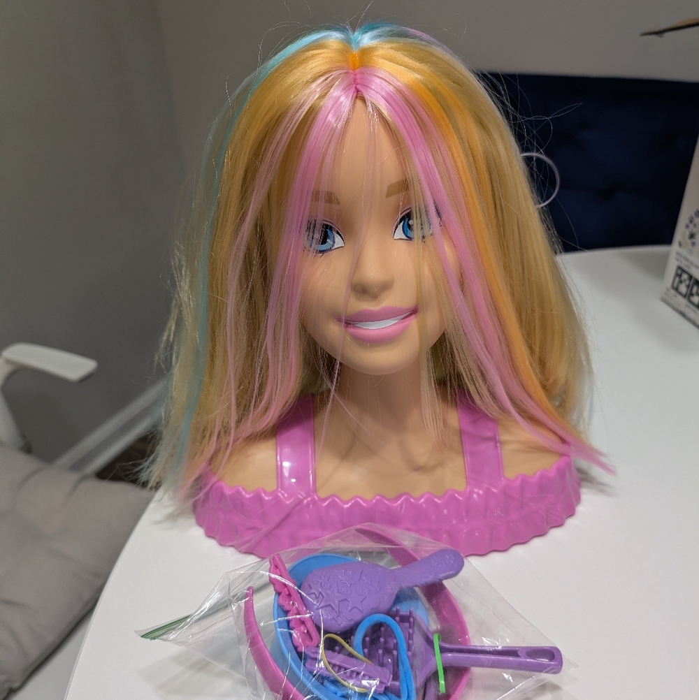 Barbie Styling Head with Blonde, Pink, and Blue Hair